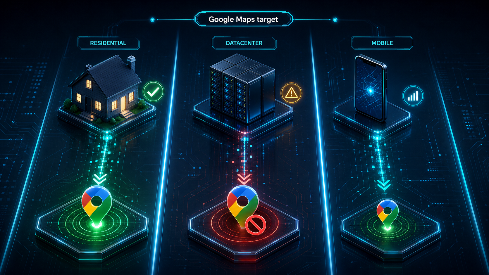 Residential vs datacenter vs mobile proxies for Google Maps — which to use when