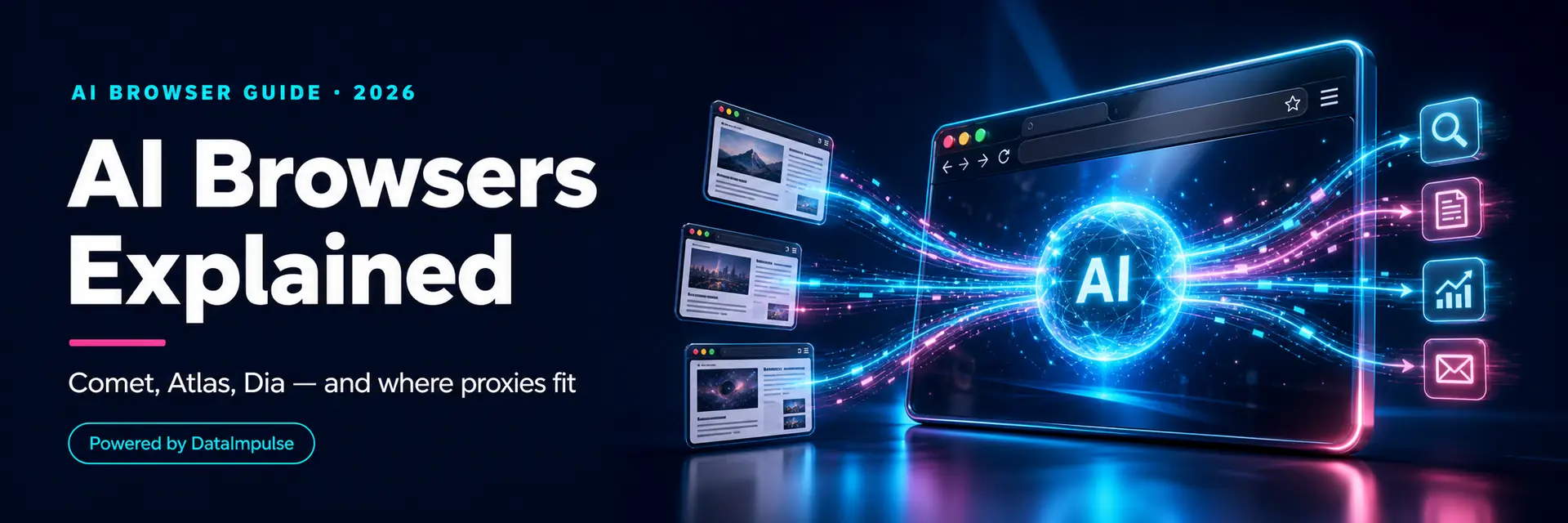 AI browsers explained - Comet, Atlas, Dia and where proxies fit - DataImpulse