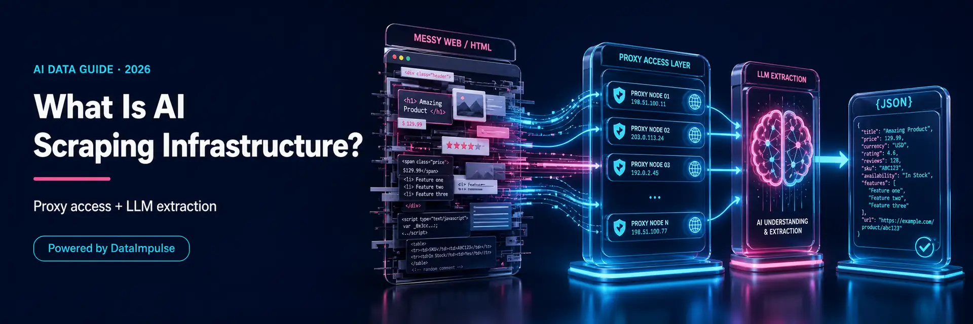 What is AI scraping infrastructure - proxy access plus LLM extraction - DataImpulse