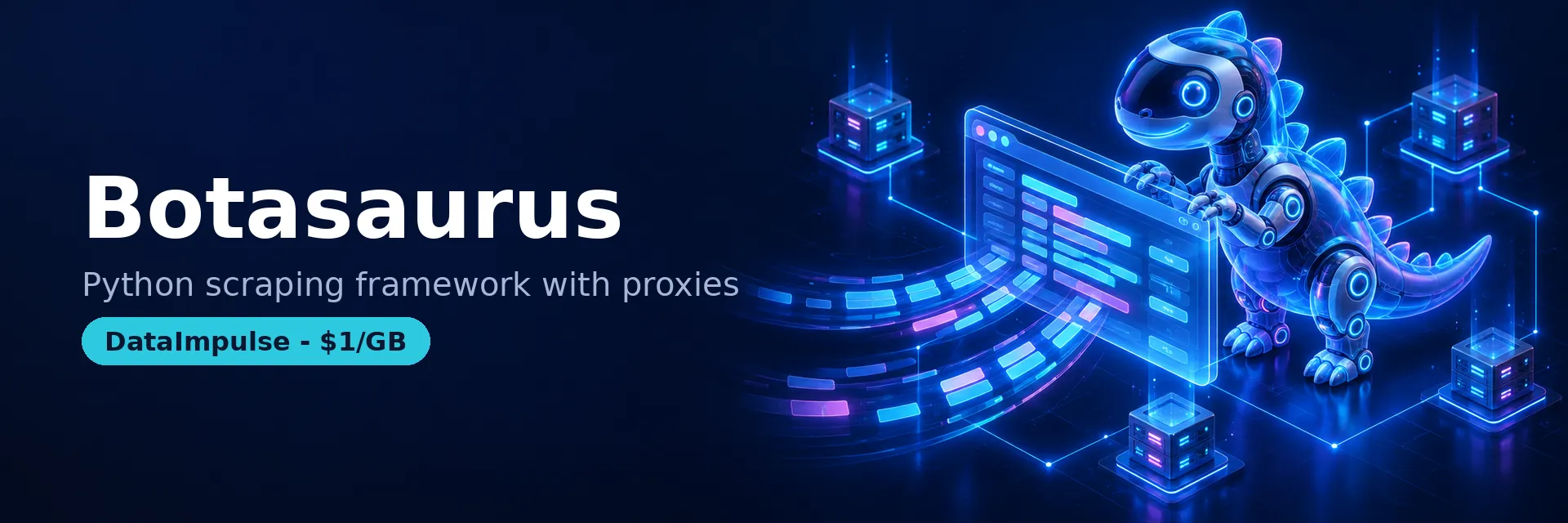 Botasaurus Python scraper workflow showing requests, browser rendering, proxy routing and validated records