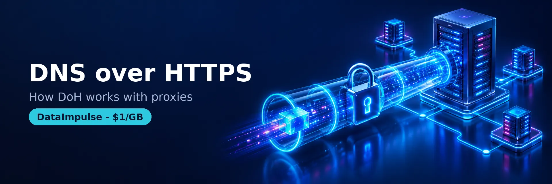 DNS privacy paths between a browser, HTTPS resolver, proxy, and authoritative DNS infrastructure