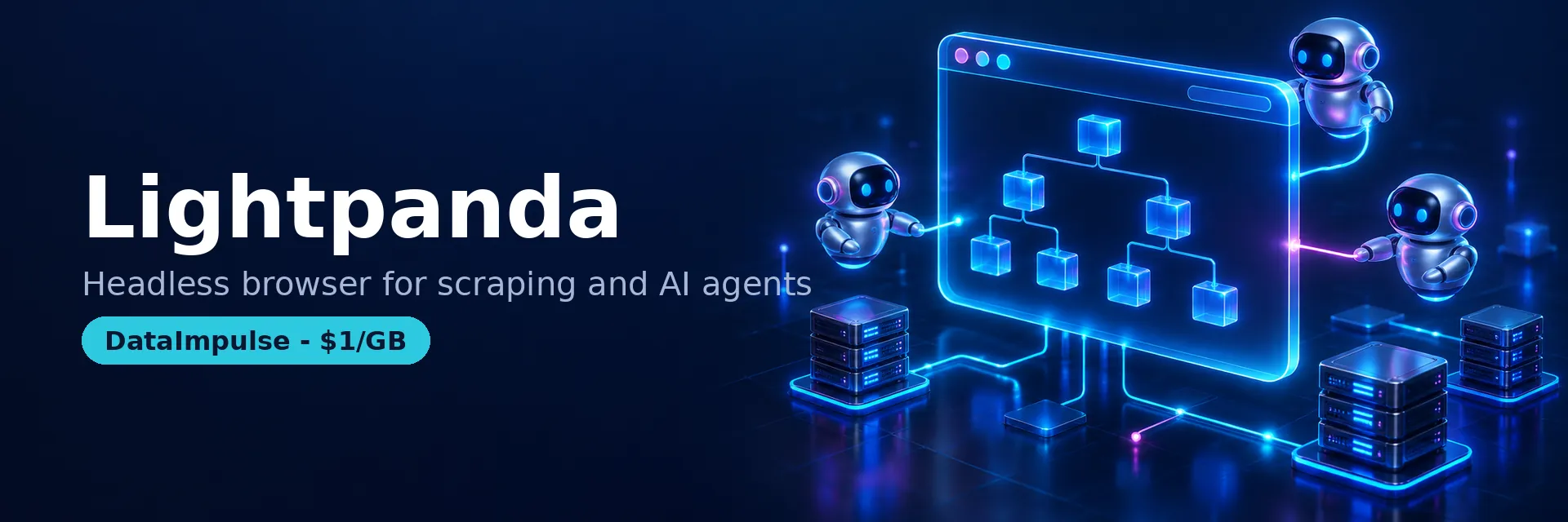Lightpanda extraction workflow showing browser APIs, CDP clients and proxy routing
